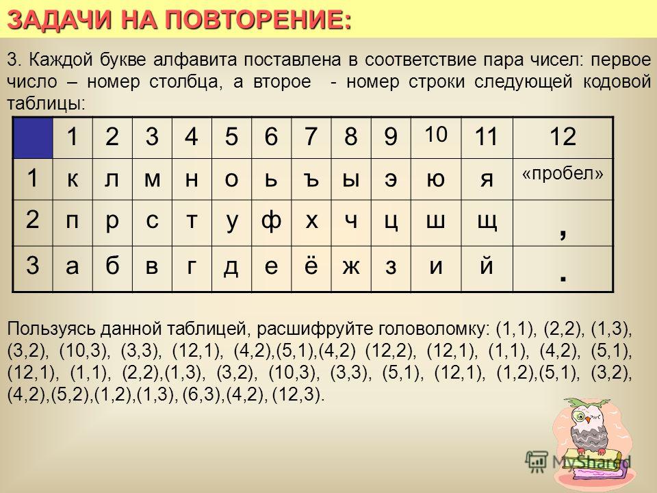 Запишите в таблицу соответствующие последовательность цифр