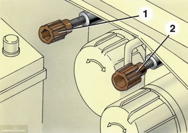 Винты корректировки угла наклона фар ближнего света на автомобиле ВАЗ-2110